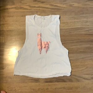 Pink llama muscle tee crop top small